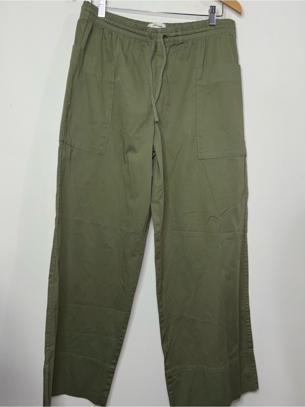 Everlane Womens L The Easy Cargo Pocket Pant Organic Cotton Wide Leg Olive Green